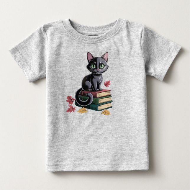 Gato preto bonito em livros Toddler T-Shirt (Frente)