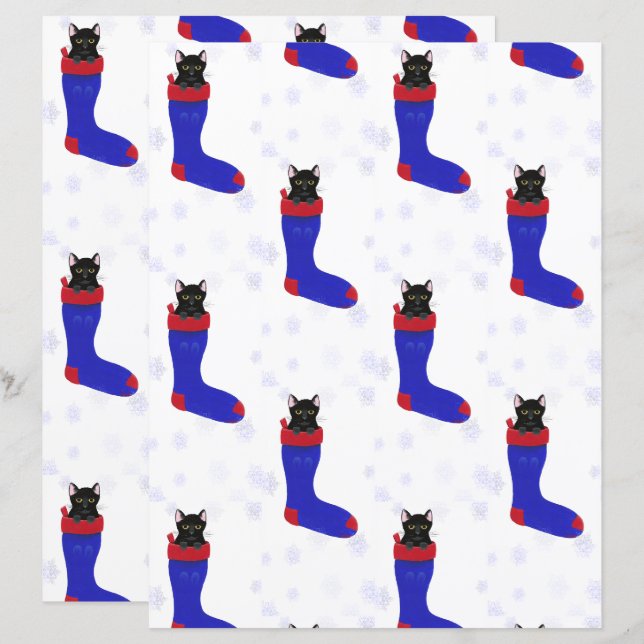 Gato Preto Bonito, Papel de Livro de Natal (Frente/Verso)