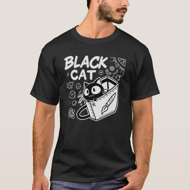 Gato Preto - Camiseta Felina Mística e Na moda (Frente)