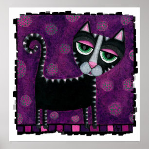 Gato preto com bolinhas - impressão funky