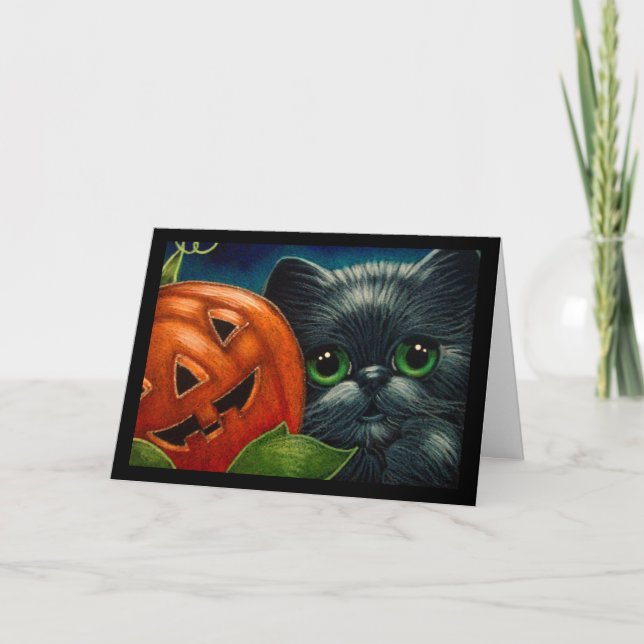 GATO PRETO COM CARTÃO PERSONALIZADO DE PUMPKIN HAL (Frente)