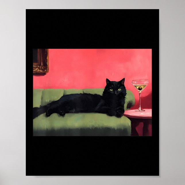 Gato Preto Com Impressão Artística De Martini  (Frente)