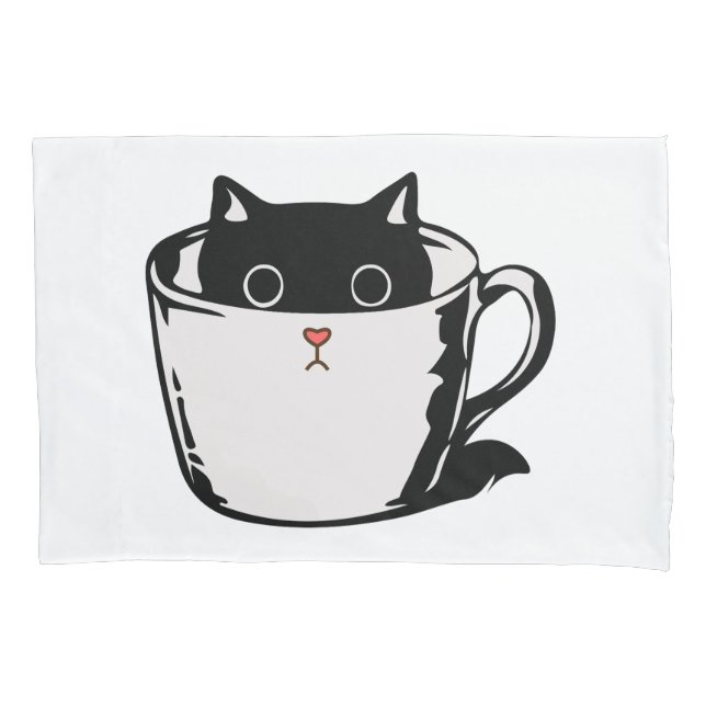 Gato preto com nariz vermelho escondido em um copo (Frente)