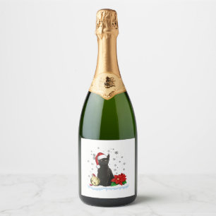 Gato Preto Com Um Chapéu De Papai Noel Fantasia De