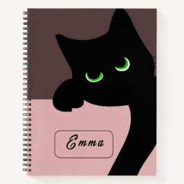 Gato Preto Curioso Caderno Roxo Personalizado