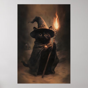 Gato Preto de Halloween Feitiçaria Impressão Vinta