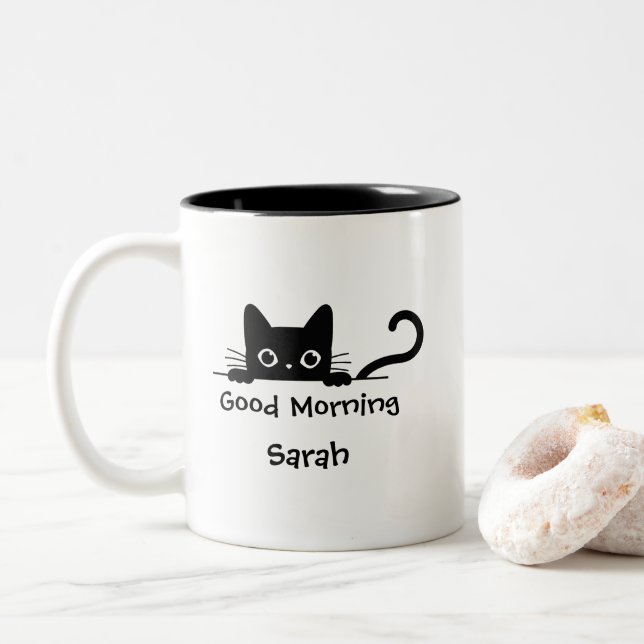 Gato Preto de Pequim - Xícara de Café de Texto Per (Com Donut)