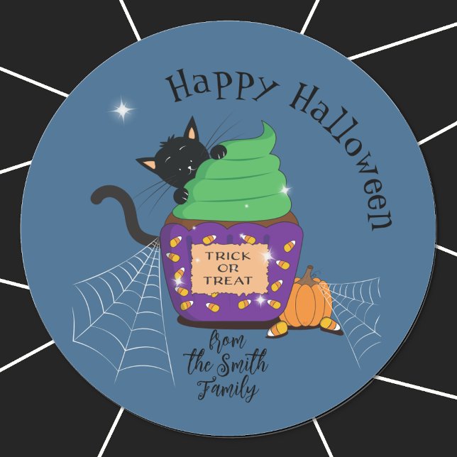 Gato Preto e Adesivos Azuis de Cupcake de Hallowee (Criador carregado)