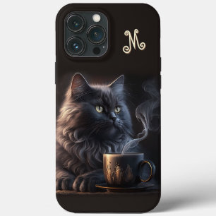 Gato preto e café com monograma