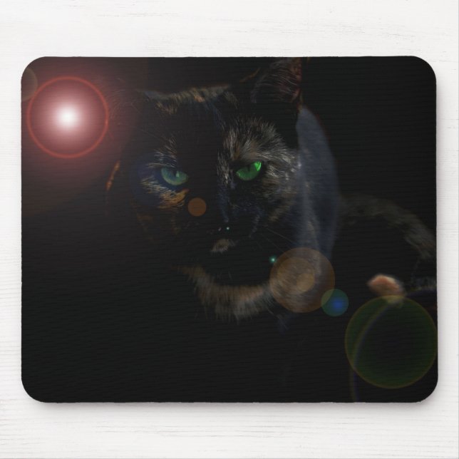 gato preto em mousepad preto (Frente)