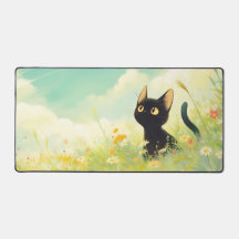 Gato Preto Encantador Olho Dourado Flor Silvestre