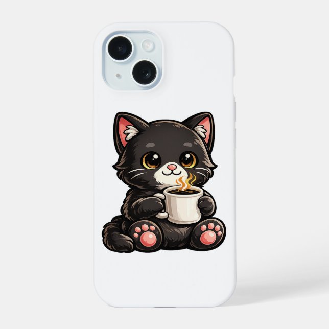 Gato Preto Fofo com Café (Verso)