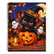 Gato Preto Fofo de Halloween Abóbora – K Assustado