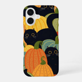 Gato Preto Fofo e Abóbora Halloween Sem Costura 