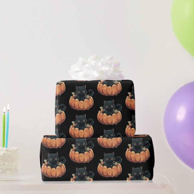 Gato Preto Fofo em um Papel de Presente de Hallowe (Presentes para festas)