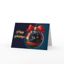 Gato Preto no Cartão de Natal do Ornamento