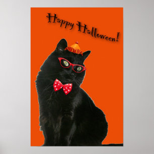 Gato preto o Dia das Bruxas feliz 20 x poster 30