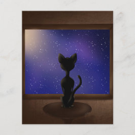 Gato preto olhando pela janela céu noturno estrela