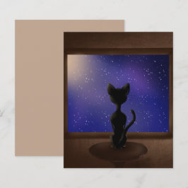 Gato preto olhando pela janela céu noturno estrela