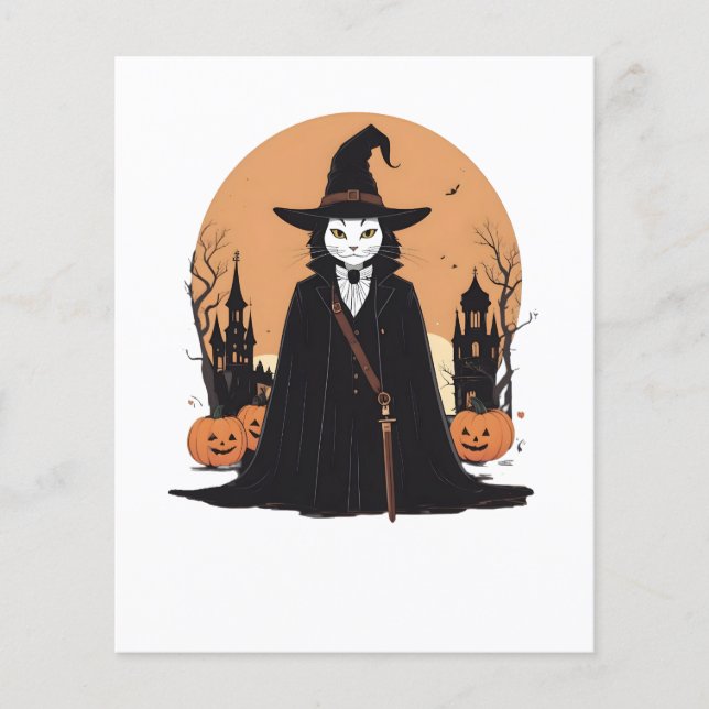 Gato Preto Salem Místico com Pumpkins (Frente)