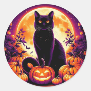 Gato Preto Sob a Lua Cheia de Halloween adesivo de