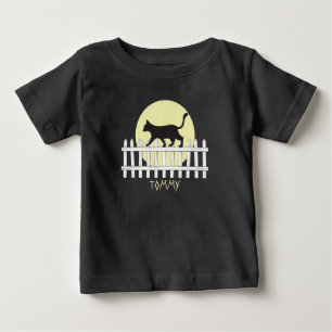 Gato Preto Spooky em T-Shirt com Cerca de Picket