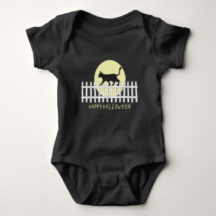 Gato Preto Spooky em T-Shirt com Cerca de Picket