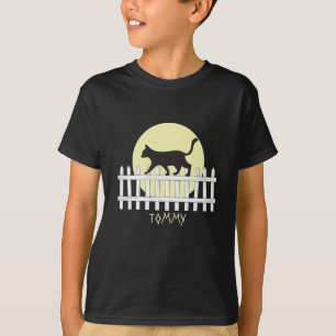 Gato Preto Spooky na Cerca de Picket T-Shirt