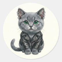 Gato Punk Azul Britânico em Adesivo de Jaqueta de