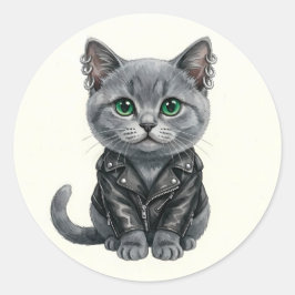 Gato Punk Azul Britânico em Adesivo de Jaqueta de 