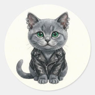 Gato Punk Azul Britânico em Adesivo de Jaqueta de 
