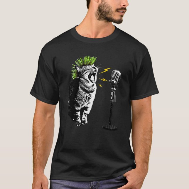 Gato Punk, Camiseta Gráfica Divertida (Frente)