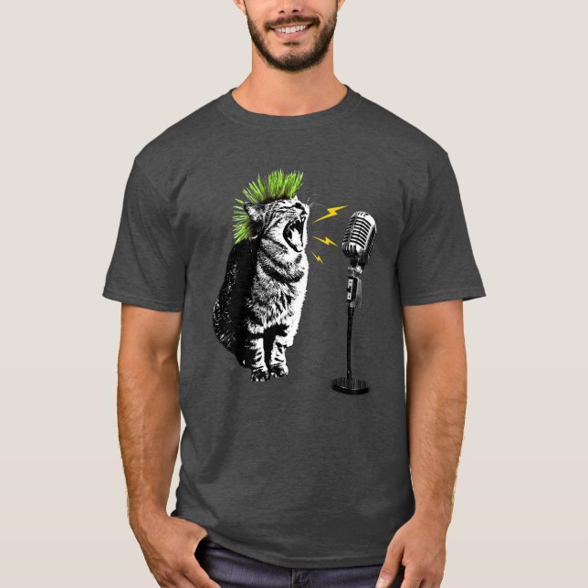Gato Punk, Camiseta Gráfica Divertida (Frente)