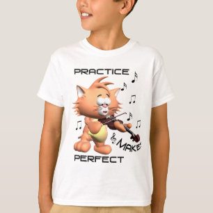 Gato que joga t-shirt das meninas do violino "