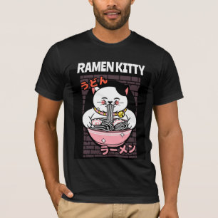 GATO RAMEN NOODLES GATINHO T-SHIRTS DE SOPA CAMISE