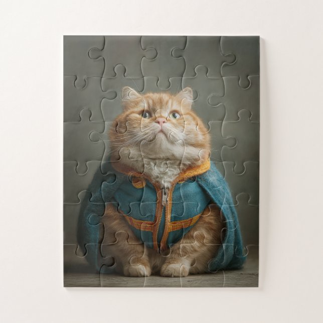 Gato Regal em Capa Azul - Quebra-cabeça (Vertical)