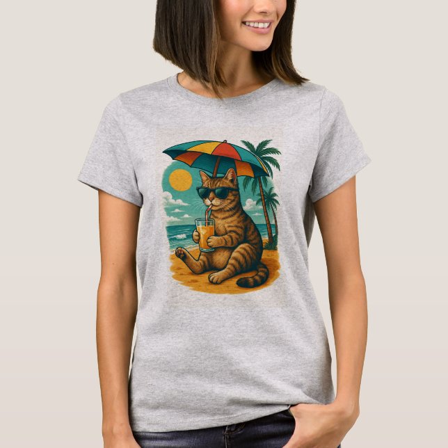 Gato Relax com Suco – Camiseta de Vibrações de Pra (Frente)