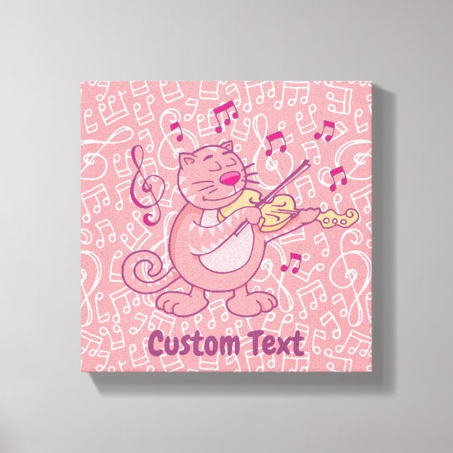 Gato Rosa com Impressão em Tela de Violino (Frente)