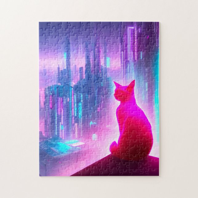 Gato Rosa Olhando Por Cima Do Quebra-cabeça (Vertical)