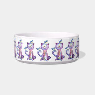 Gato Roxo Caprichoso com Tigela de Pássaros