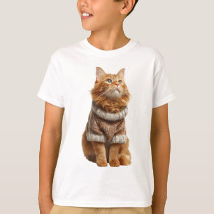 Gato Ruivo de Cabelo Comprido em Suéter de Outono