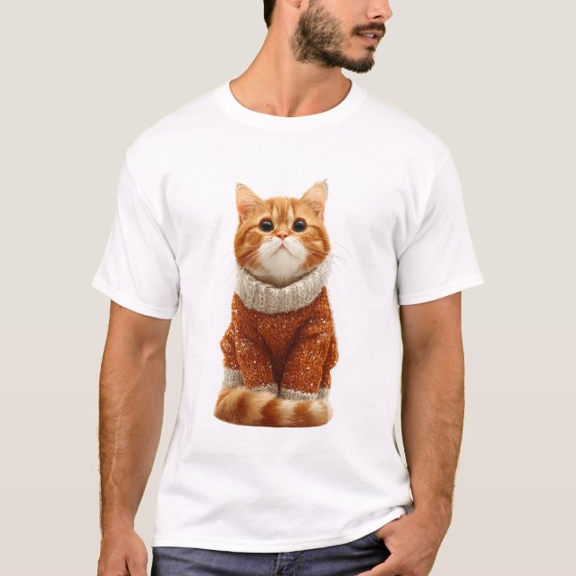 Gato Ruivo Encantador em uma Suéter de Tricô Aconc (Frente)