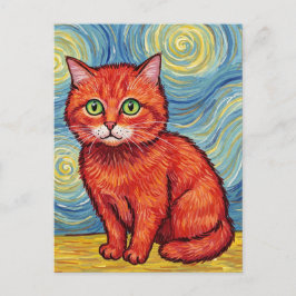 Gato ruivo fofo no estilo de Van Gogh Cartão posta