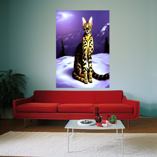 Gato Savannah na montanha   AI Art Poster