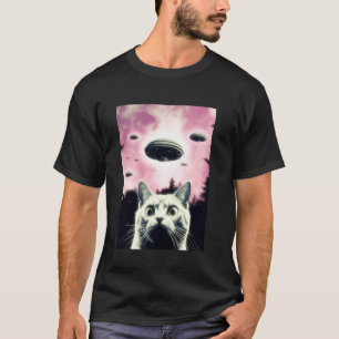 Gato Selfie Com ET OVNI Gato Engraçado Camiseta Ma