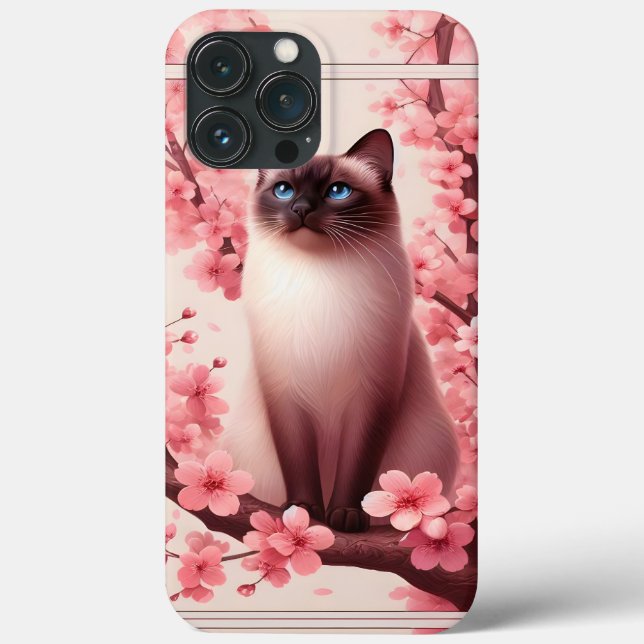 Gato siamês, cereja japonesa, flor florada rosa (Verso)