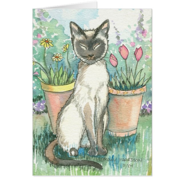 Gato Siames Kitty no Jardim Cartão (Frente)