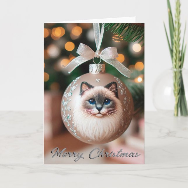 Gato Siamês num Cartão de Natal de Ornamento (Frente)