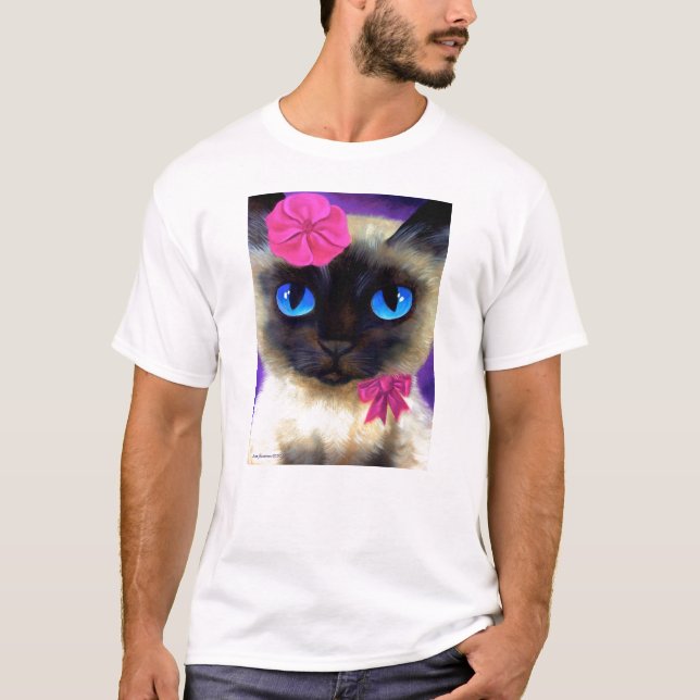Gato Siamese com t-shirt da flor (Frente)