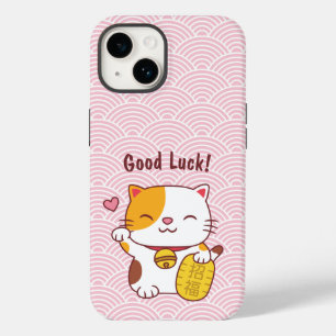 Gato Sortudo Fofo Japonês Maneki Neko Rosa
